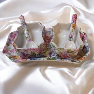 Vintage MCLS Limoges France Chintz D'Art Du Cruou Porcelain Condiment Cr…